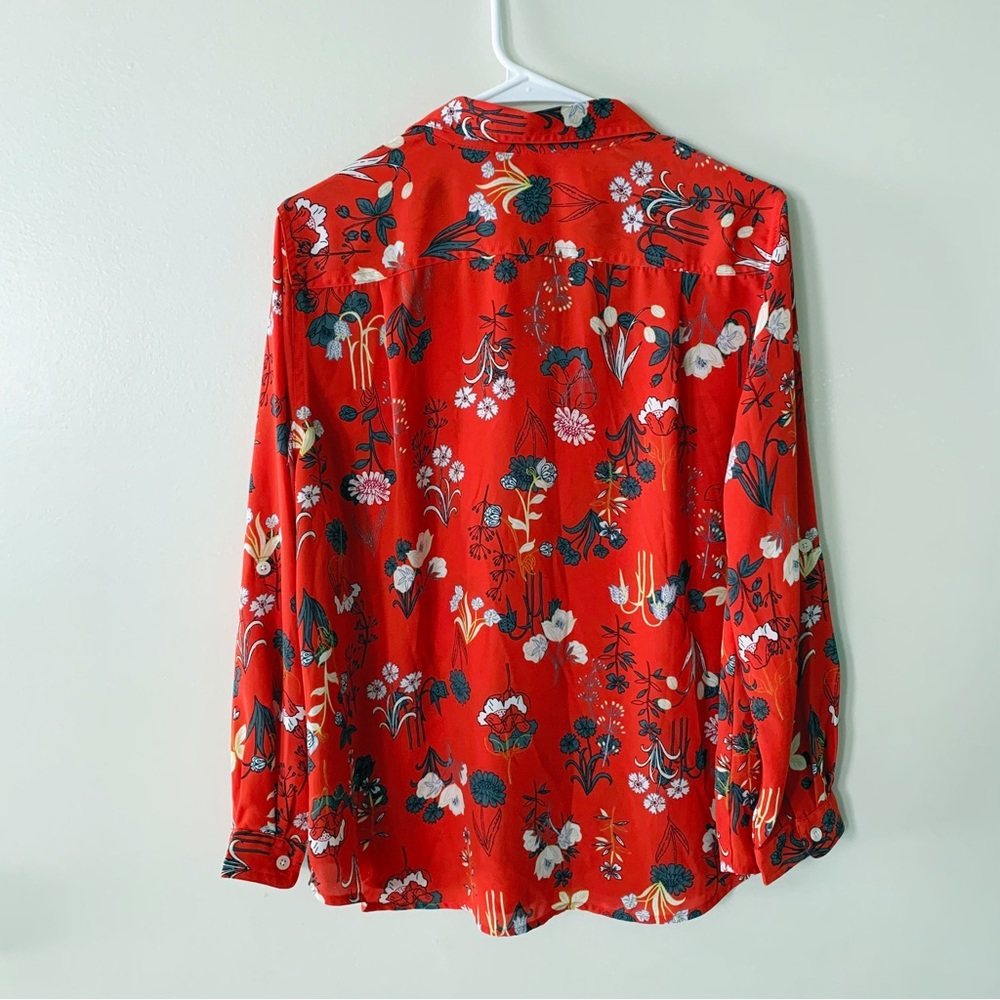 LOFT button down chiffon blouse red floral size large petite - Picture 2 of 8